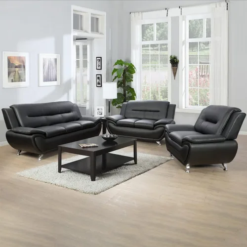 Moderno juego de muebles de sala de estar, juego de sofá de cuero para sala de estar, sofá de cuero para la oficina (juego de sofá de 3 piezas,