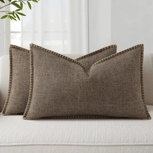 Vista 30 de decorUhome Juego de 2 fundas cuadradas de almohada decorativas de verano de 16 x 16 pulgadas, fundas cuadradas de lino sintético neutro