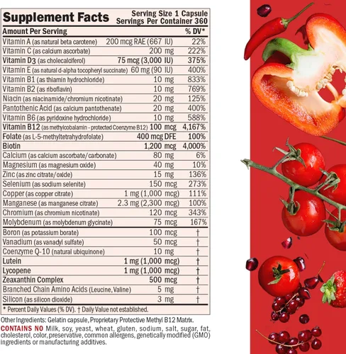 Vista 2 de Andrew Lessman Multivitamínico Essential 1, cápsulas pequeñas, 3000 UI Vitamina D3. 250 mcg de metilo B12. Lutein Lycopene Zeaxanthin. Más de 24