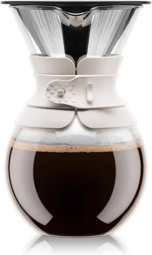 Vista 9 de Bodum Cafetera de Vertido de 34 onzas, Vidrio de Borosilicato Resistente a Altas Temperaturas con Filtro de Acero Inoxidable Reutilizable y Agarre