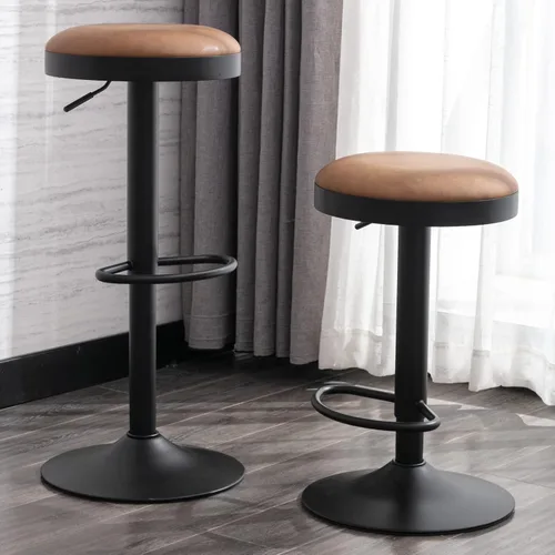 Vista 8 de Taburetes de bar sin espalda, juego de 3 taburetes de bar redondos ajustables para encimera de cocina, taburete giratorio de altura de barra, silla