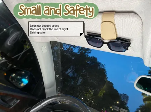 Vista 7 de CHOSMOYI Soporte magnético de cuero para lentes de sol para automóvil, clip de gafas de sol para visera de automóvil, accesorios interiores Beige