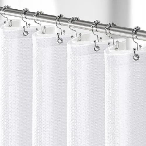 Vista 16 de 3 in 1 Waffle Shower Curtain Set with PEVA Liner 72Wx72H Navy Blue Azul marino
