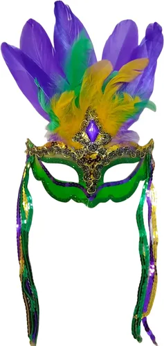 fjygwx13 Máscara de Mardi Gras para mujer, disfraz veneciano de media cara, máscara de plumas Mardi Gras, traje de lentejuelas para mascarada,