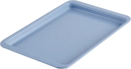 Farberware Easy Solutions - Bandeja antiadherente para hornear galletas con zonas de caída y marcas de porciones, 10 x 15 pulgadas, color azul