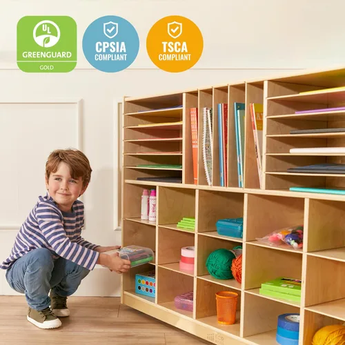 Vista 7 de Estantería de almacenamiento con varios compartimentos hecha de madera de abedul, marca ECR4Kids, 1