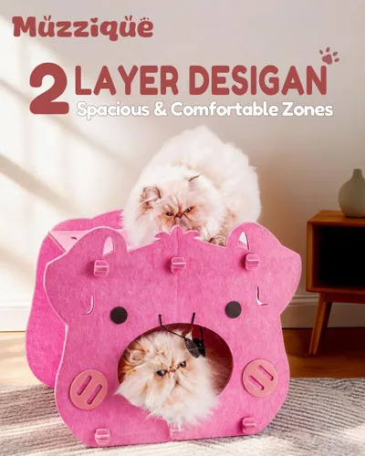 Vista 4 de Linda cama para gatos, casa de gato de cerdo rosa, cueva escondida