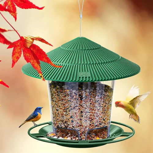 Vista 6 de Hanizi Comedero para pájaros colgante al aire libre para semillas de aves silvestres, verde