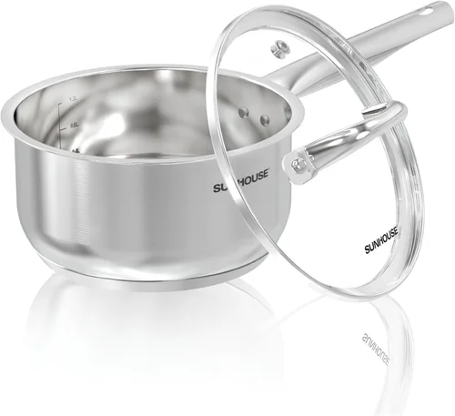 Vista 17 de SUNHOUSE Sartén de acero inoxidable de 1.5 cuartos de galón con tapa, sin PFOA, sartén de acero inoxidable, base de inducción de unión de impacto