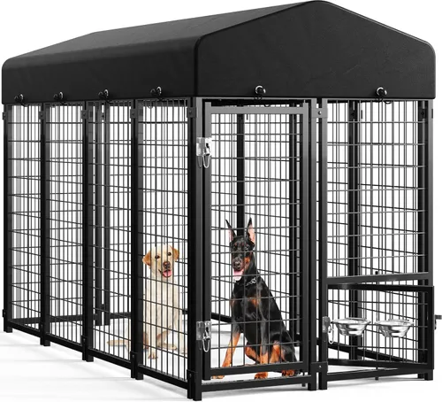 Vista 10 de Sino Luban Perrera para perros al aire libre con corral exterior, puerta para perros y techo impermeable, 4 x 4 x 4.6 pies, corrales grandes
