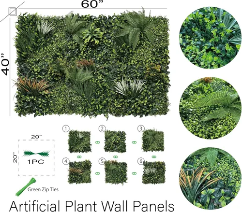 Vista 2 de KuGuo Paneles de plantas artificiales de seto topiario para interiores y exteriores, seto de follaje, paneles de pared de césped sintético, 6 piezas