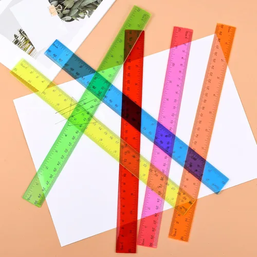 Vista 7 de Unjoo Regla recta de plástico transparente, 12 pulgadas, colores surtidos a granel, inastillable con pulgadas y centímetros para la escuela