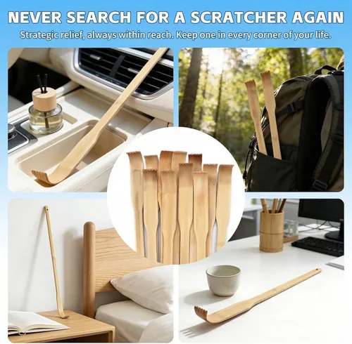 Vista 6 de Rascador de espalda de bambú natural, 12 unidades, mango largo de 16.5 pulgadas, rascador de espalda de madera para adultos, masajeador corporal