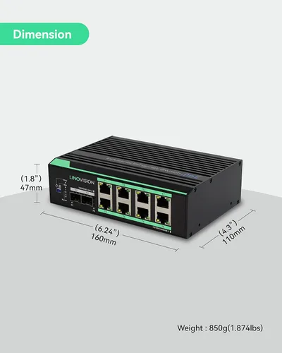 Vista 6 de LINOVISION Interruptor POE solar Gigabit completo industrial de 8 puertos con DC9.5V-57V a DC48V amplificador de voltaje, IEEE802.3at, presupuesto