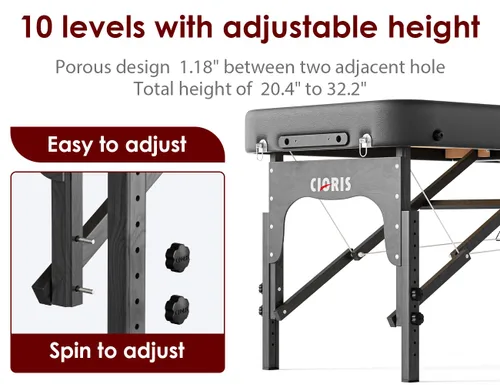 Vista 3 de CLORIS Mesa de masaje profesional de 84 pulgadas, patas de madera reforzada, portátil, 2 plegables, ligeras, para spa, salón de spa, cama de masaje