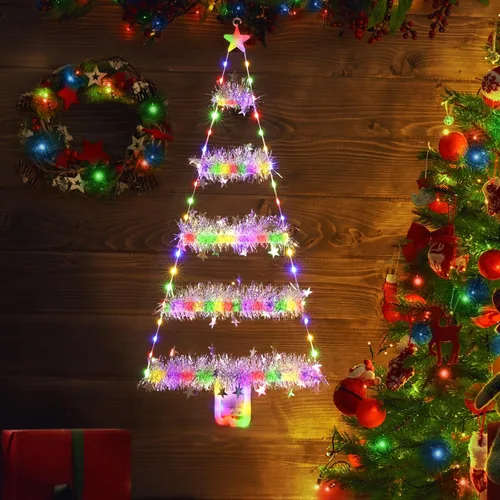 Toodour Luces de Navidad para interiores, luces LED de Navidad de 2.65 pies, luz multicolor para colgar en la ventana, funciona con pilas,
