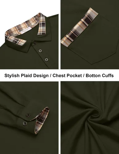 Vista 5 de Polera polo clásica Coofandy de hombre, con manga corta y cuello plisado