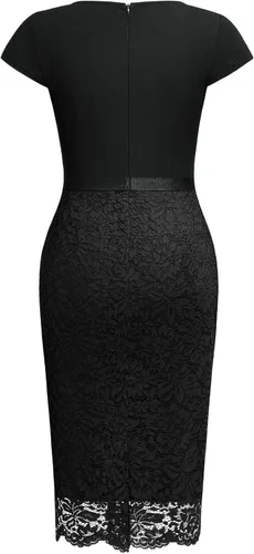 Vista 6 de Miusol Vestido de cóctel con volantes y encaje floral con cuello en V para mujer