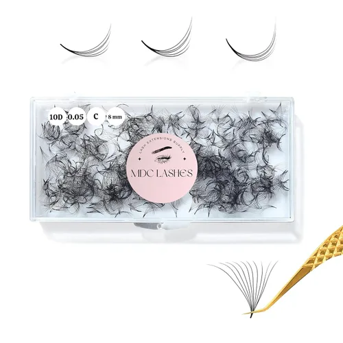 Vista 9 de 500 Extensiones de pestañas postizas en abanico 5D-20D, 0.03-0.05-0.07 Grosor, Rizos C/CC/D, 8-18mm Extensiones de pestañas postizas con volumen