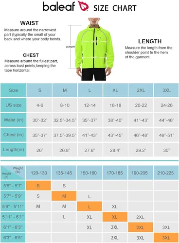 Vista 6 de BALEAF Chaqueta de lluvia para hombre, rompevientos impermeable, para correr, golf, montaña, ciclismo, ligera, reflectante
