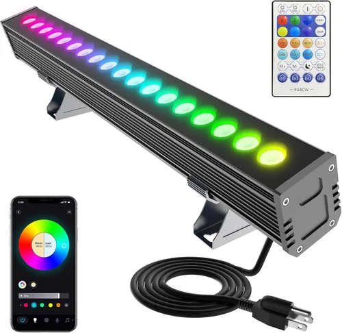 Vista 9 de Lámpara de pared inteligente arandela de luz regulable con control de aplicación, barra de luz lineal LED RGBCW de 180W con cambio