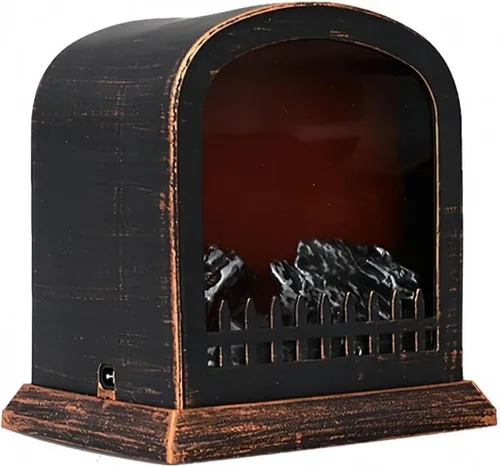 Vista 30 de Farol de chimenea pequeño y acogedor tradicional realista con efecto de llama de leña, luz LED, estilo carbón, lámpara de mesa