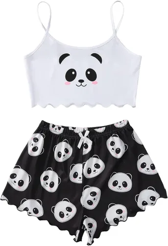 SOLY HUX Conjunto de pijama con estampado de dibujos animados para mujer, camiseta y pantalones cortos