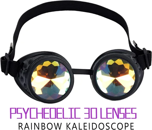 Vista 3 de Gafas caleidoscopio para raves trippy psicodélico steampunk con lentes de cristal de difracción de prisma arcoíris