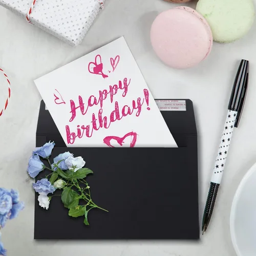 Vista 5 de 120 sobres de invitación negros A7 de 5.25 x 7.25 pulgadas, diseño sin ventanas, sobres autosellables de 120 GSM para invitaciones, tarjetas