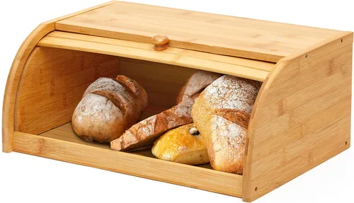 Vista 7 de RoyalHouse Premium - Panera de bambú de doble capa con ventana transparente, almacenamiento y organizador de pan para encimera de cocina, contenedor