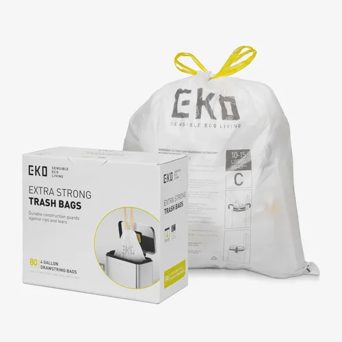 Vista 20 de Bolsas de basura EKO de 8 galones / 30.3 litros, 60 unidades con cordón, bolsas de basura extrafuerte sin perfume, rollo de fácil dispensación