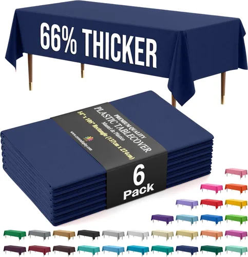 Vista 63 de Exquisite 66% Thicker Premium Plastic Table Cloth Rectangle Table Cover 0.5 Mil 6 Pack Aqua Table Cloth 54 Inch x 108 Inch Disposable Tablecloth