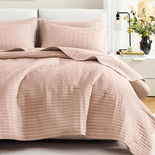 Vista 10 de Comfort Spaces Juego de edredón de tamaño King extragrande de color marfil de 120 x 118 pulgadas, colcha acolchada de verano de microfibra ligera