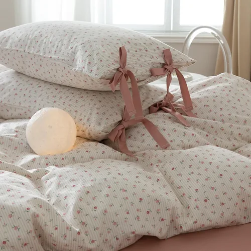 Vista 229 de mixinni Juego de funda de edredón de algodón floral para niñas y adolescentes, con lazos de cremallera, fácil cuidado, ultra suave y transpirable