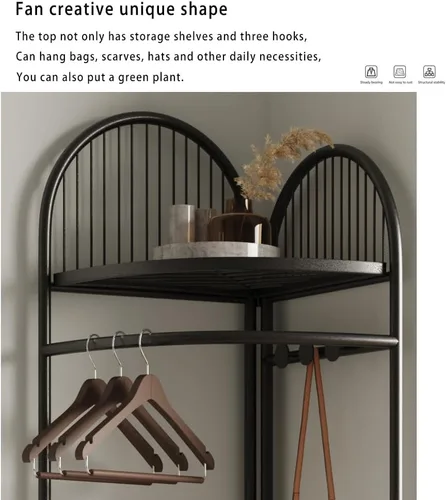 Vista 5 de Perchero de esquina con almacenamiento y ganchos, árbol de pasillo perchero de esquina de metal para el hogar, dormitorio, sala de estar, entrada