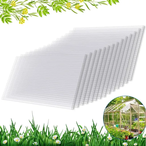 Paneles de policarbonato para invernadero, paquete de 14 hojas de pared doble de 4mm, 4 pies (ancho) x 2 pies (largo) x 0.16 pulgadas - resistentes