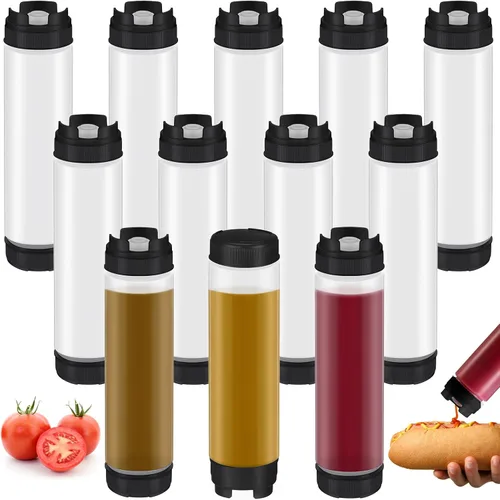 Sabary 12 botellas invertidas para condimentos exprimibles de 16 onzas, botella de plástico para salsas, válvula grande, sin fugas, dispensador