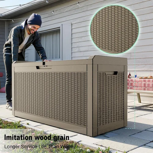 Vista 64 de DRATO Cajas de terraza, caja de almacenamiento al aire libre de 30 galones para cojín de patio, herramientas de jardín, impermeable y resistente a