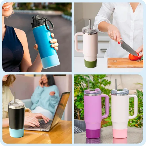 Vista 6 de 2 Pack Silicone Boot Protector Compatible with Owala 24/40oz Travel Tumbler, 12oz Insulation & 14oz Flip Water Bottle Fits 2.75-2.85" Base