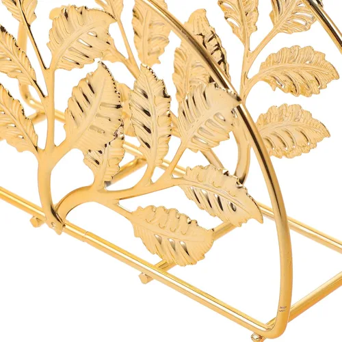 Vista 3 de Golden Iron Napkin Holder with Leaf Design, Large Metal Paper Napkin Stand for Kitchen and Restaurant Table, Rustic Style Bathroom and Dining