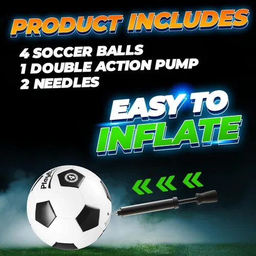 Vista 8 de PlayBolt Soccer Ball Sizes 2, 3, 4, 5 with Pump - Black & White Training Practice & Match Ball for Kids, Youth and Adults (1-Pack or 4-Pack)