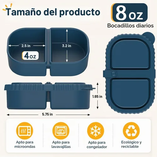 Vista 3 de ICEROYCE Paquete de 3 recipientes de silicona para niños, lonchera de 2