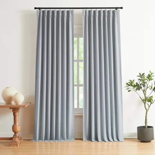 Vista 27 de Vision Home Cortinas marrones con pliegues pinzados, opacas completas, cortinas de ventana de lino mezclado para oscurecer la habitación, cortinas