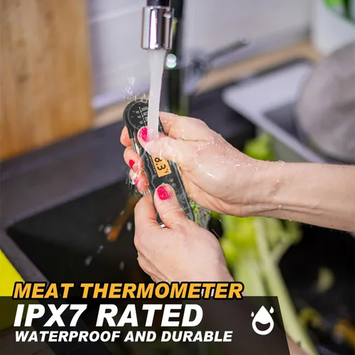 Vista 4 de Termómetro digital impermeable para carne de lectura instantánea para cocinar y asar a la parrilla, termómetro de alimentos con luz de fondo, imán