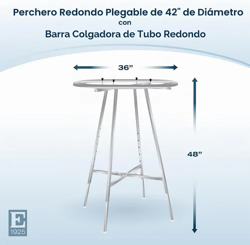 Vista 2 de Econoco Perchero redondo plegable de 36 pulgadas, pantalla al por menor de altura ajustable de 48–66 ″, acabado cromado