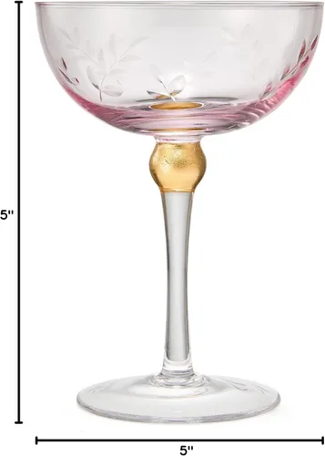 Vista 11 de Copas de cóctel Art Deco Coupé, juego de 4, copas de 8 onzas para champán, martini, manhattan, sidecar, cristalería de cristal rosa vintage