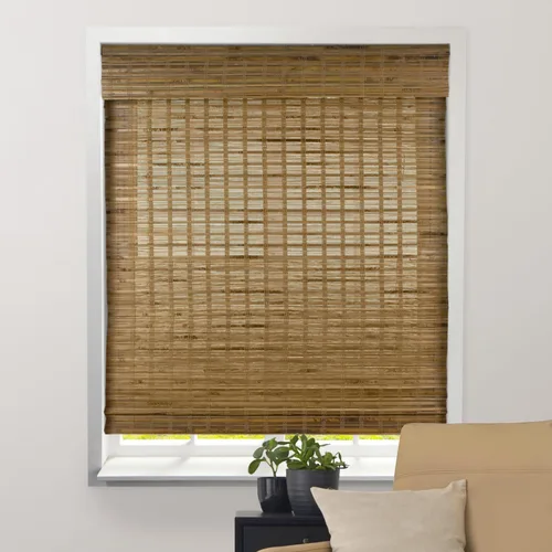 ARLO BLINDS - Persianas romanas de bambú natural traslúcido con faldón y sin cordón para ventanas interiores, incluye herrajes de montaje, 20" de