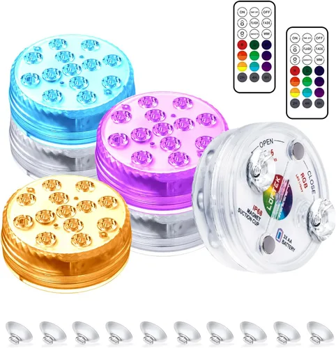 Vista 13 de LOFTEK Luces LED sumergibles con control remoto, 13 luces LED de piscina para piscinas enterradas y sobre el suelo con imanes y ventosas, 16 luces