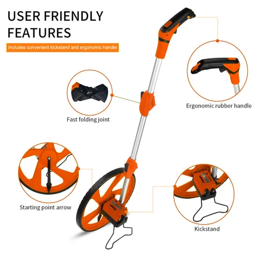 Vista 4 de Zozen Rueda de medición de distancia, rueda de medición en pies y pulgadas, plegable, mecánica, una tecla para restablecer/soporte para mantener