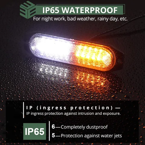 Vista 3 de Kit de luces LED EYPINS de montaje en superficie, luz estroboscópica para coche y camión de color blanco y ámbar, 8 piezas de luces estroboscópicas